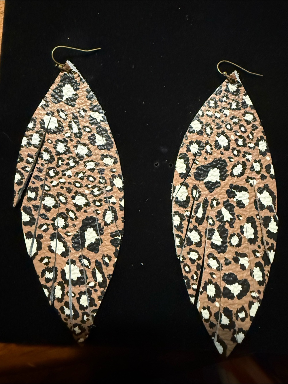 Leopard Print Teardrop Fringe Earrings - Brown